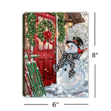 Load image into Gallery viewer, Front Porch Snowman 6x8 Lighted Tabletop Canvas Picture