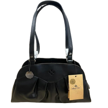 Load image into Gallery viewer, Patricia Nash Black Macellara Leather Oval Satchel Bag