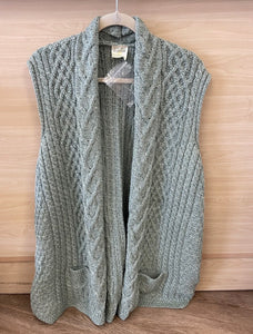 Kilronan XX-Large Merino Wool Open Front Vest with Pockets - Seafoam Green
