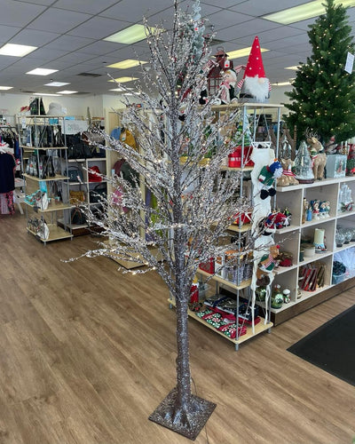 7’ Twinkling Iced Birch Tree