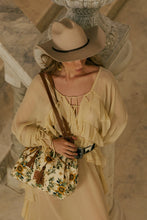 Load image into Gallery viewer, Myra Bag Chestnut Beige Southern Bloom Cotton &amp; Leather Bucket Bag