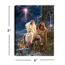 Load image into Gallery viewer, Journey to Bethlehem 6x8 Lighted Tabletop Canvas Picture