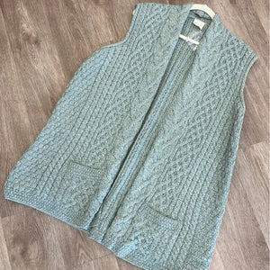 Kilronan XX-Large Merino Wool Open Front Vest with Pockets - Seafoam Green