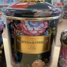 Load image into Gallery viewer, MacKenzie-Childs Set of 3 Black Wildflower Enamel Canisters (Mini, Demi &amp; Small)