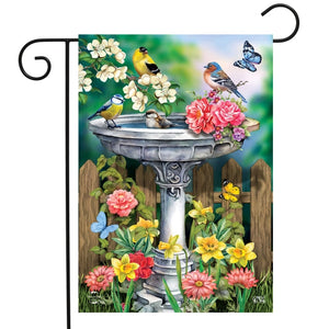 Briarwood Lane Birdbath in Bloom Garden Flag