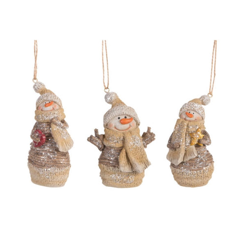 Burlap Scarf Resin Snowman Ornament