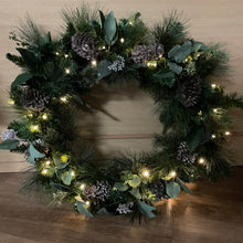 Load image into Gallery viewer, 30” Oversized Pre-Lit Wreath w/ Pinecones and Mixed Greenery