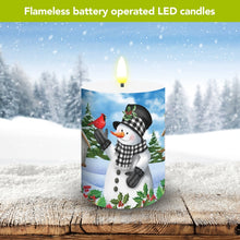 Load image into Gallery viewer, Briarwood Lane Checkered Snowman LED Flameless Candle