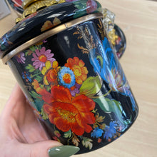 Load image into Gallery viewer, MacKenzie-Childs Set of 3 Black Wildflower Enamel Canisters (Mini, Demi &amp; Small)