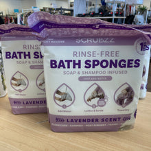 Load image into Gallery viewer, Scrubzz 25-Count Rinse-Free Soap &amp; Shampoo Infused Bath Sponges