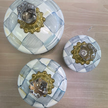 Load image into Gallery viewer, MacKenzie-Childs Set of 3 Sterling Check Enamel Canisters (Mini, Demi &amp; Small)