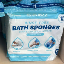 Load image into Gallery viewer, Scrubzz 25-Count Rinse-Free Soap &amp; Shampoo Infused Bath Sponges