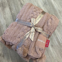 Load image into Gallery viewer, Peace Love World 60” x 70” Mega Luxe Cable Knit Pom Pom Throw