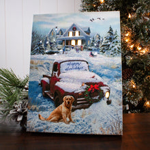 Load image into Gallery viewer, Happy Holidays Red Truck 6x8 Lighted Tabletop Canvas Picture