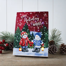 Load image into Gallery viewer, Holiday Wishes Snowmen 6x8 Lighted Tabletop Canvas Picture