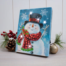 Load image into Gallery viewer, Joyful Jolly Snowman 6x8 Lighted Tabletop Canvas Picture