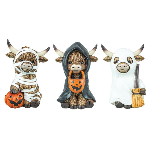Halloween Trick or Treat Mini Highland Cow Figurine