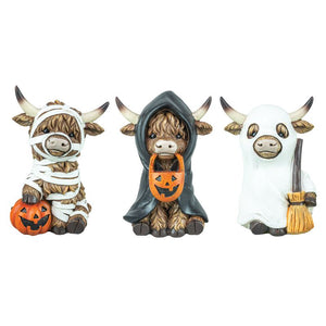 Halloween Trick or Treat Mini Highland Cow Figurine