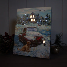 Load image into Gallery viewer, Happy Holidays Red Truck 6x8 Lighted Tabletop Canvas Picture