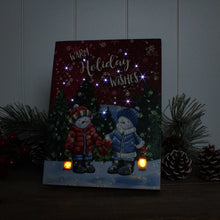 Load image into Gallery viewer, Holiday Wishes Snowmen 6x8 Lighted Tabletop Canvas Picture