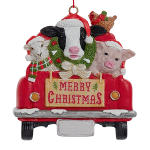 Kurt Adler 3.37” Red Truck Farm Animal Ornament