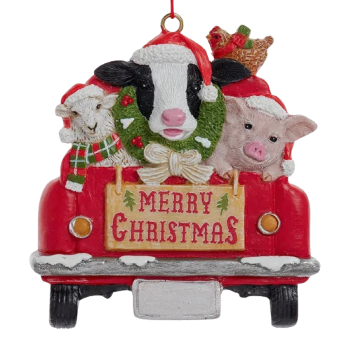 Kurt Adler 3.37” Red Truck Farm Animal Ornament