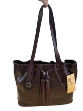 Load image into Gallery viewer, Patricia Nash Plum Leather Drawstring Witney Tote