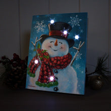 Load image into Gallery viewer, Joyful Jolly Snowman 6x8 Lighted Tabletop Canvas Picture