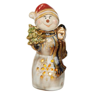 Mini 5.5" Lighted Glazed Ceramic Snowman Figurine