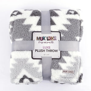 Muk Luks 50" x 60" Fluffy Sherpa Grey Geo Pattern Throw Blanket