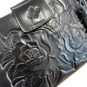 Patricia Nash Black Embossed Rosetool Rienzo Satchel