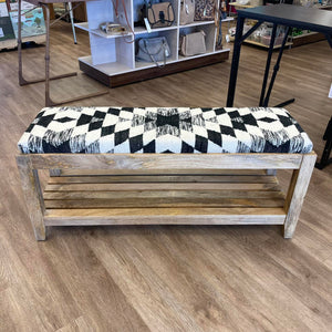 Sister Road by Junk Gypsy 44" Black/White Upholstered Wood Bench w/ Shoe Shelf