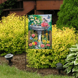 Briarwood Lane Birdbath in Bloom Garden Flag