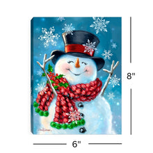 Load image into Gallery viewer, Joyful Jolly Snowman 6x8 Lighted Tabletop Canvas Picture