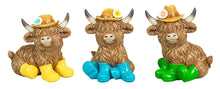 Load image into Gallery viewer, Highland Cow Spring Blooming Figurine w/ Rain Boots