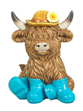Load image into Gallery viewer, Highland Cow Spring Blooming Figurine w/ Rain Boots