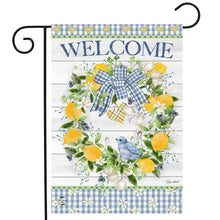 Load image into Gallery viewer, Briarwood Lane Bluebird Lemon Wreath Garden Flag