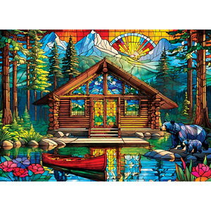 Stained Glass Cabin Spectrum 1000 Piece Stained Glass Puzzle