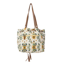Load image into Gallery viewer, Myra Bag Chestnut Beige Southern Bloom Cotton &amp; Leather Bucket Bag