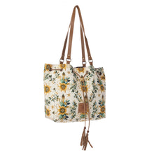 Load image into Gallery viewer, Myra Bag Chestnut Beige Southern Bloom Cotton &amp; Leather Bucket Bag