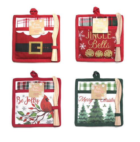 Christmas 3-Piece Potholder, Kitchen Towel & Mixing Stick Set
