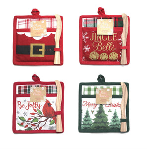 Christmas 3-Piece Potholder, Kitchen Towel & Mixing Stick Set