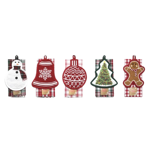 Set of 2 Holiday Shaped Pot Holder & Kitchen Towel