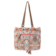 Load image into Gallery viewer, Myra Bag Clay Blossom Southern Bloom Cotton &amp; Leather Bucket Bag
