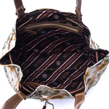 Load image into Gallery viewer, Myra Bag Chestnut Beige Southern Bloom Cotton &amp; Leather Bucket Bag