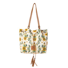 Load image into Gallery viewer, Myra Bag Chestnut Beige Southern Bloom Cotton &amp; Leather Bucket Bag