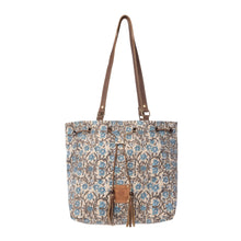 Load image into Gallery viewer, Myra Bag Oasis Cream Southern Bloom Cotton &amp; Leather Bucket Bag