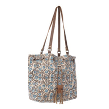 Load image into Gallery viewer, Myra Bag Oasis Cream Southern Bloom Cotton &amp; Leather Bucket Bag
