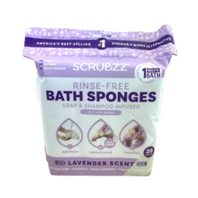Load image into Gallery viewer, Scrubzz 25-Count Rinse-Free Soap &amp; Shampoo Infused Bath Sponges