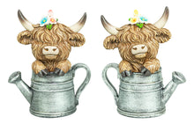 Load image into Gallery viewer, Spring Highland Cow in Watering Can